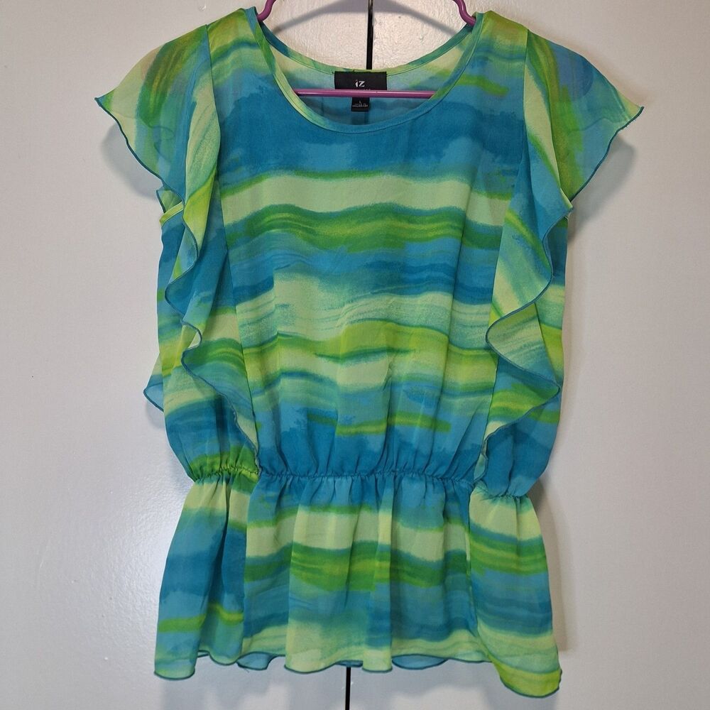 iz By Amy Byer Blue Green Blouse Top Large